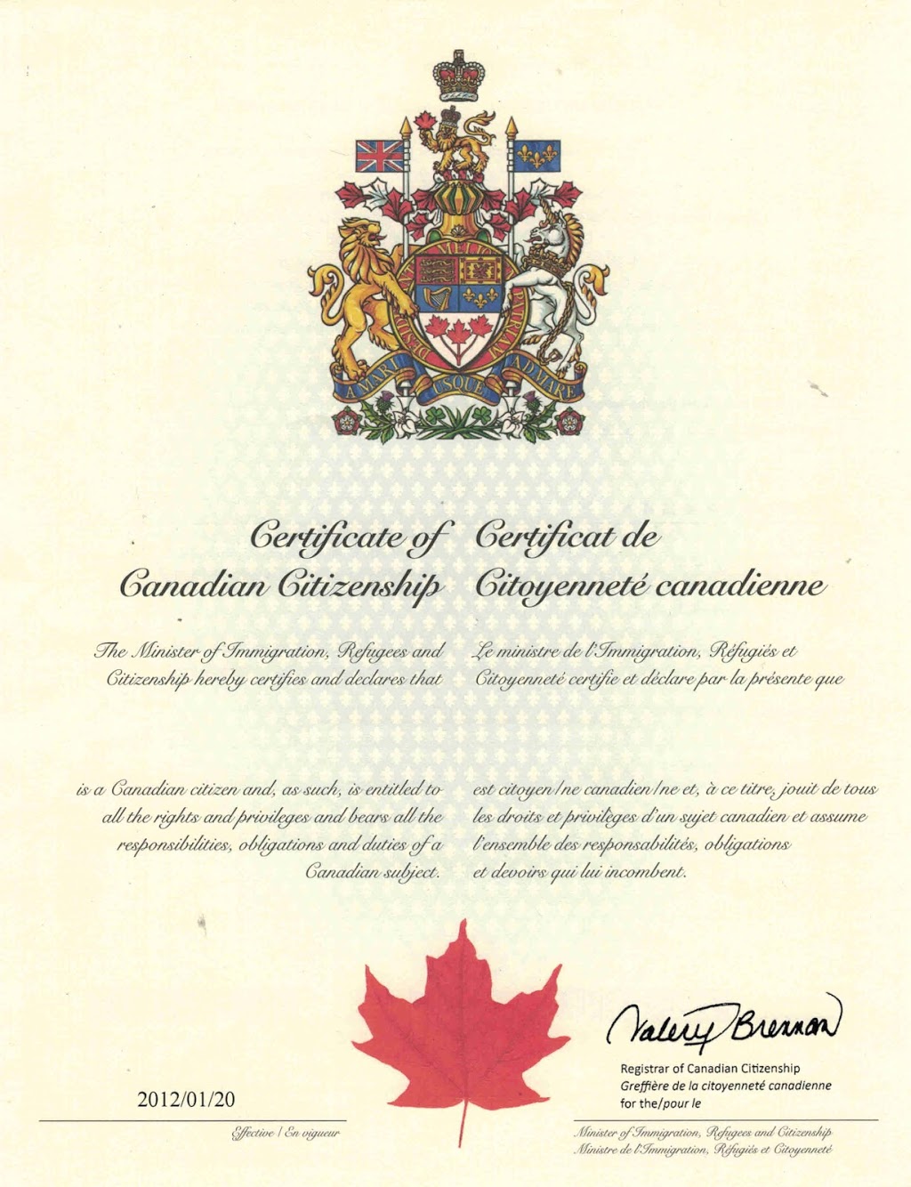 proof of canadian citizenship certificate