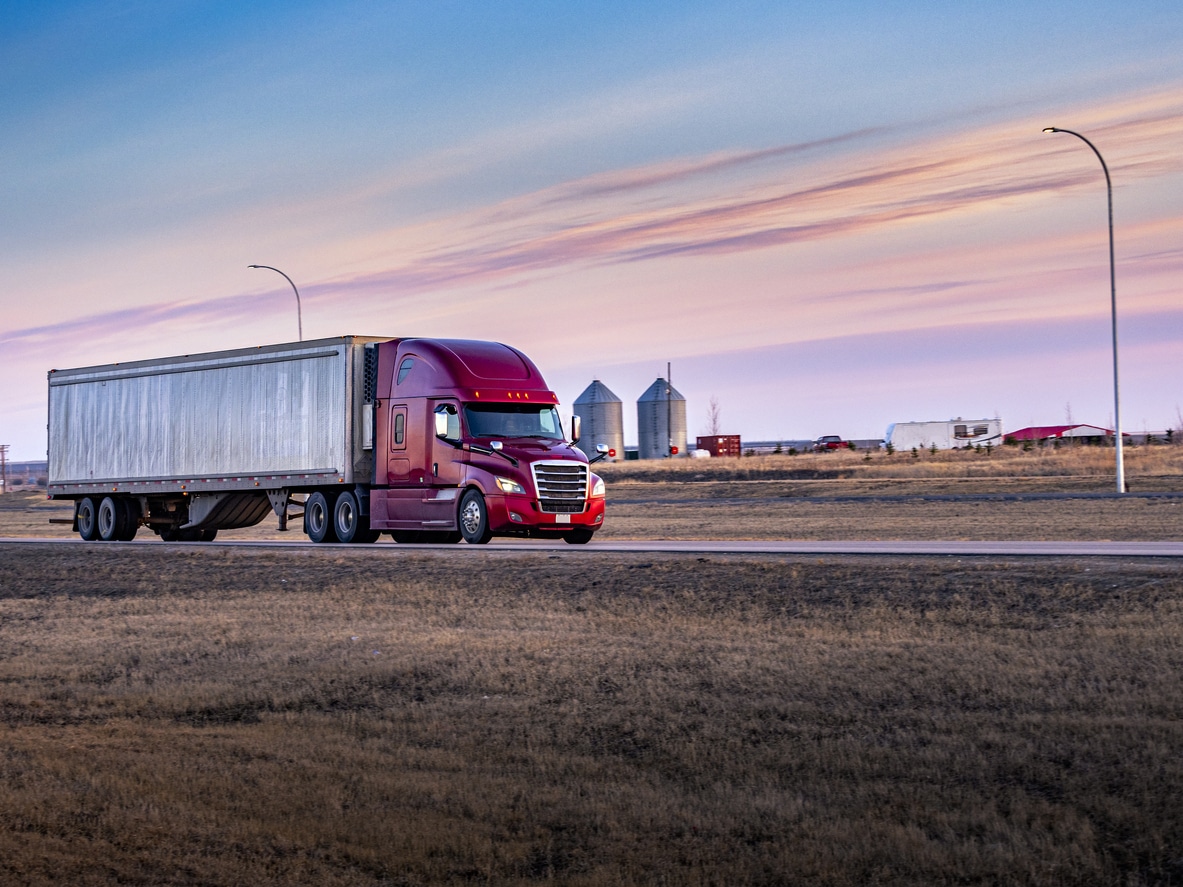 Semi Truck On the Rural Trans-Canada Highway